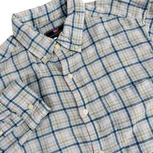 Vineyard Vines Linen Button Down Shirt Mens Medium Blue Plaid Classic Fit L/S